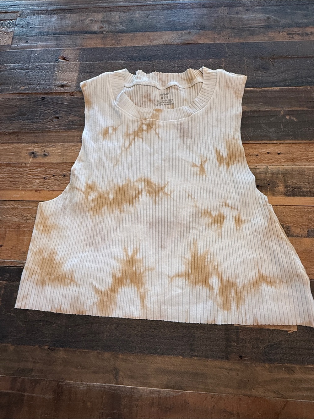 Aerie Tie-Dye Ribbed Sleeveless Crop Top - White & Tan